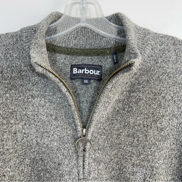 Barbour Mens Tisbury Half Quarter Zip Sweater XXL Grey Heather Wool Silk Classic